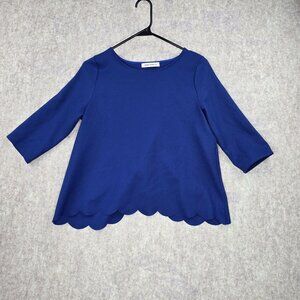Oxford Sunday Womens Scalloped Hem Top - Blue M